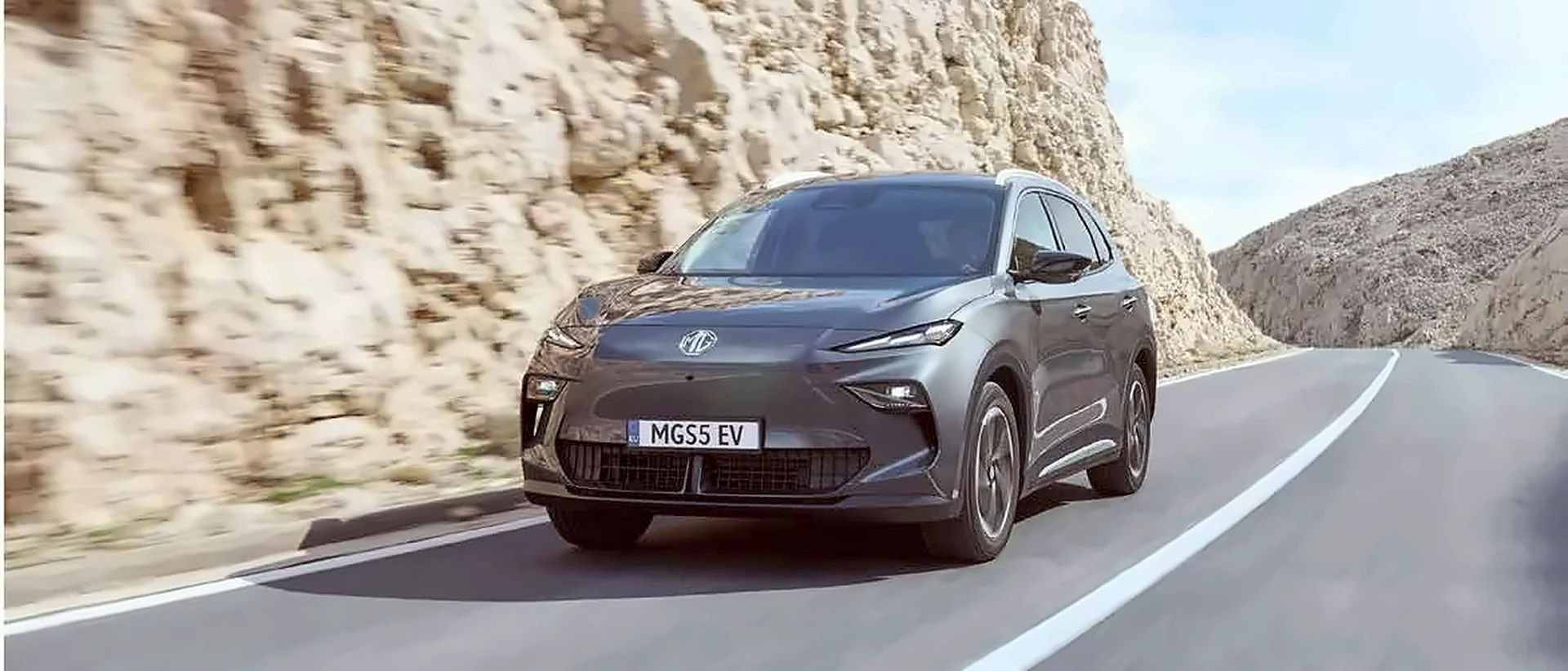 MGS5 EV cornering on a mountain road MGS5 EV cornering on a mountain road