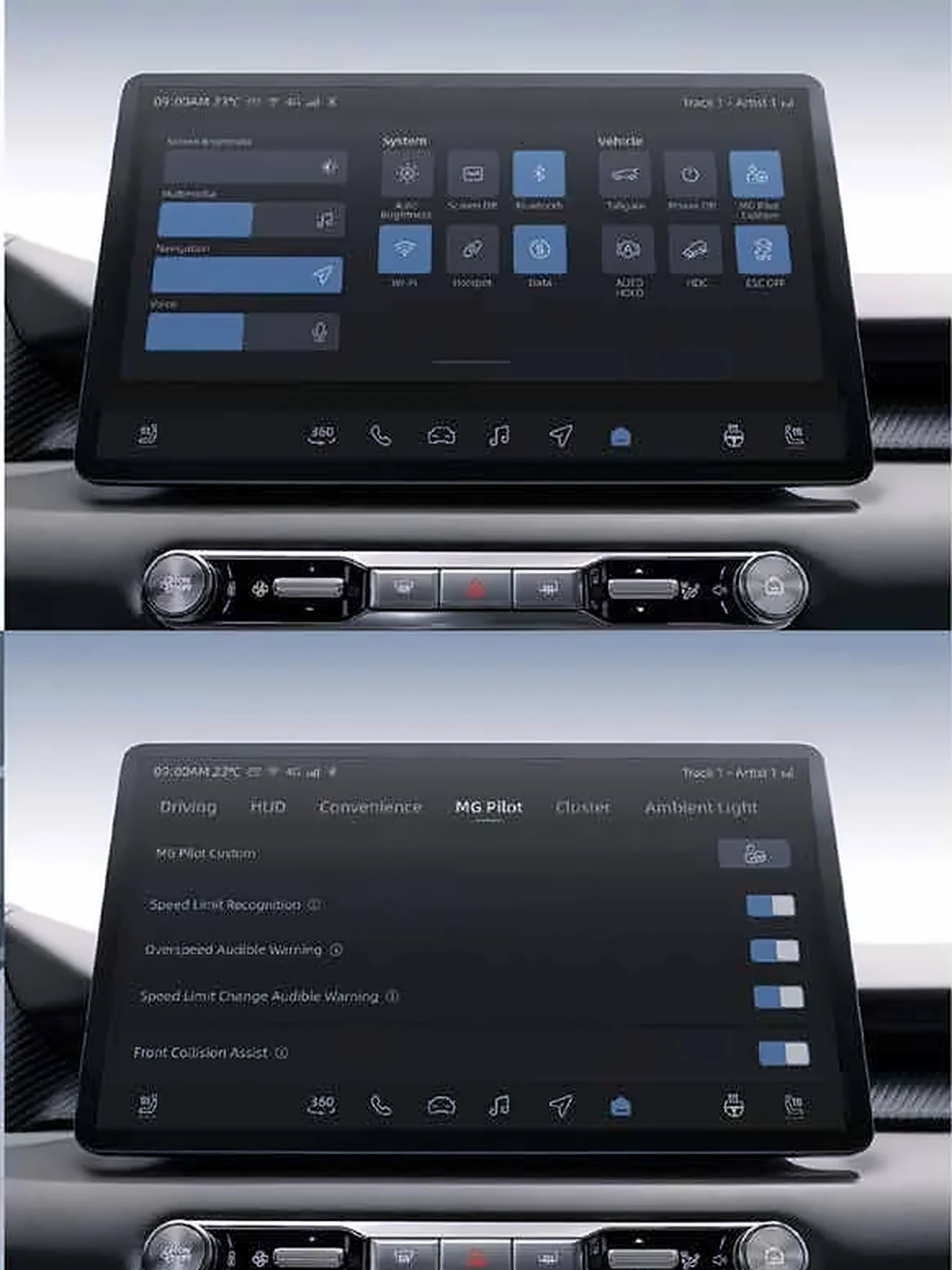 Touchscreen with MG Pilot settings toggles Touchscreen with MG Pilot settings toggles